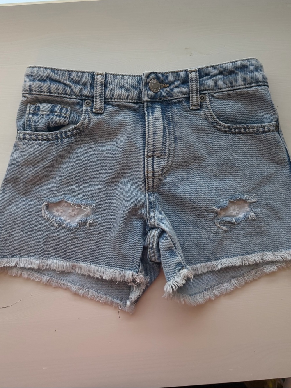 George Light Blue Ripped Denim Shorts with Frayed Hem